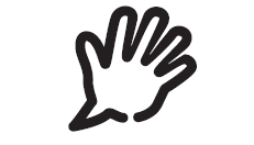 Piktogramm für die Deutsche Gebärdensprache im LPSA: Hand und Sprechblase